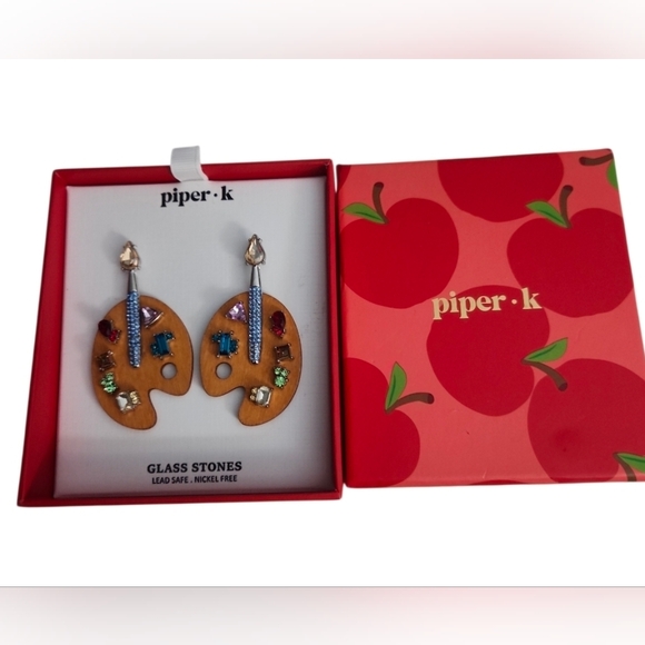 Piper K Jewelry - Piper K Artist Paint Palette Earrings Glass Stones & Real Wood